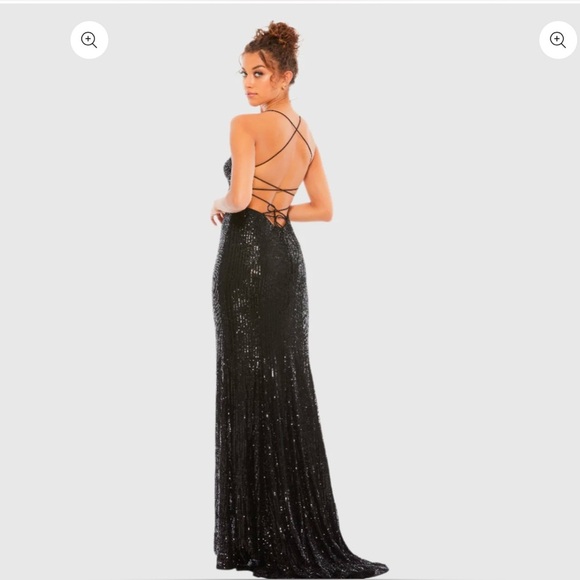 IEENA FOR MAC DUGGAL Black Stretch Sequin Lace Up Back Evening Gown Size 4 - Picture 3 of 4